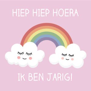 Hoera regenboog wolk label